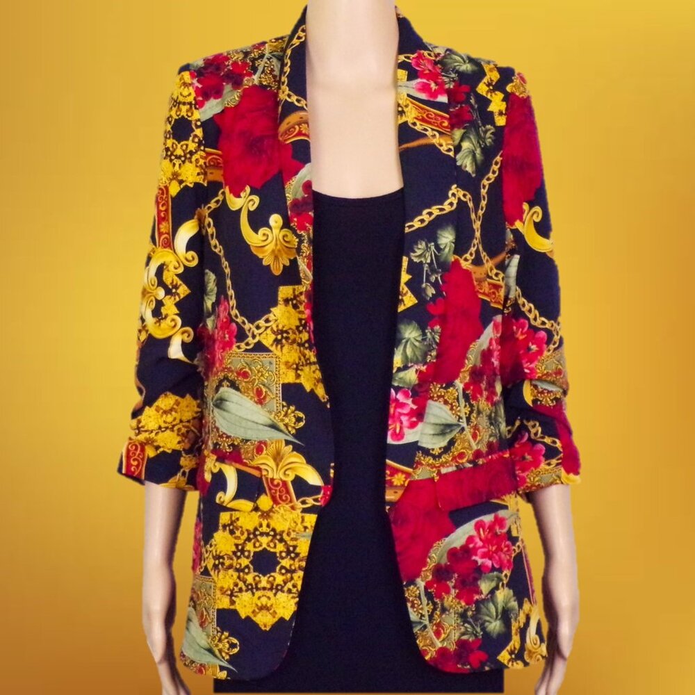 OVI FASHION size S multicolor open-front blazer 100% polyester hand wash only
